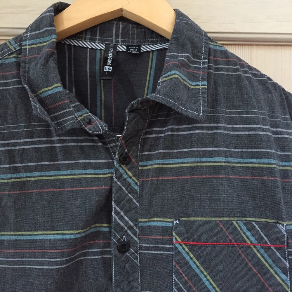 Green Dragon grey striped button up